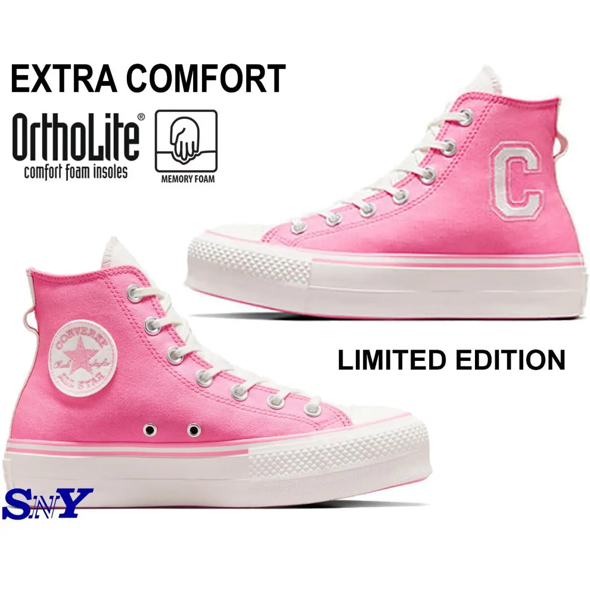 Converse Chuck Taylor Lift Platform Hi Top Sneakers Shoes Women`s Pink Kicks - Pink