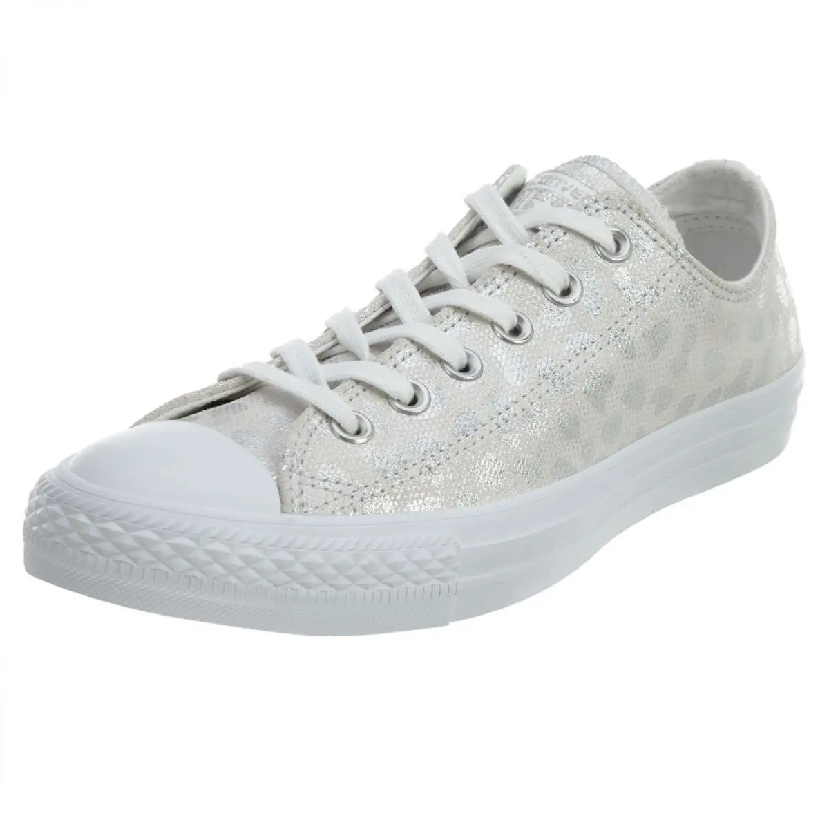Women Converse Chuck Taylor AS Print Ox Low 555812C Size 6.5 White/silver/whi - White/Silver/White