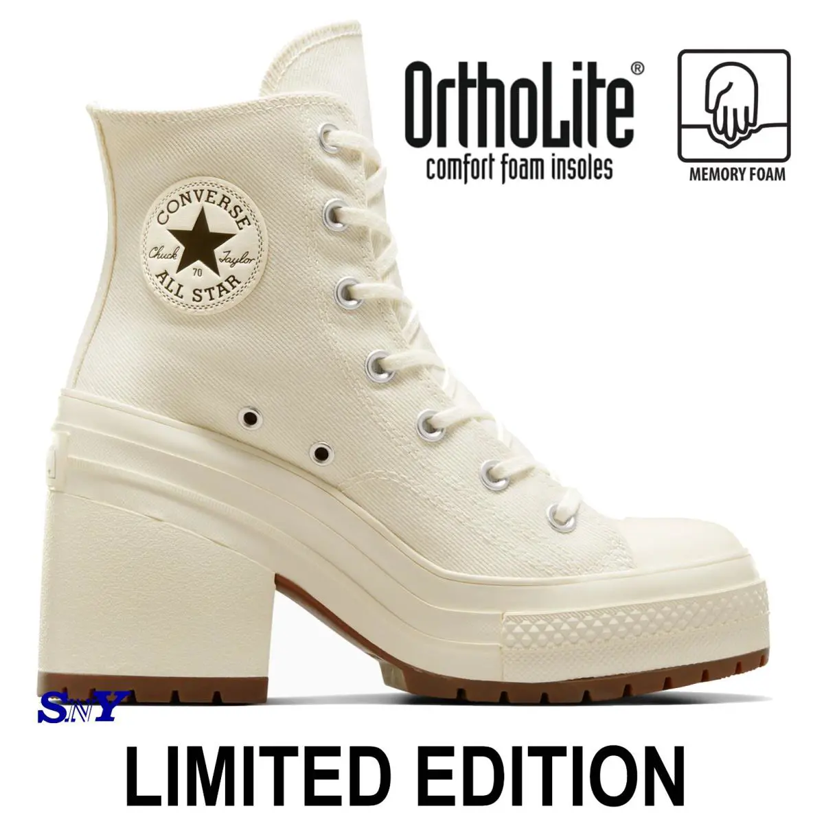 Converse Women`s Chuck 70 De Luxe Heel Limited Edition Premium Shoes Size 9 Egret/Egret/Black