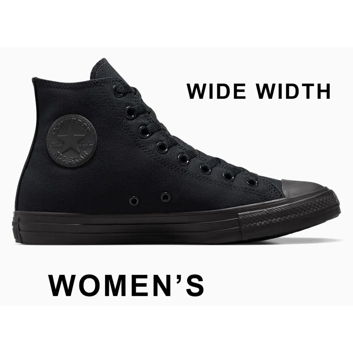 Chuck Taylor Classic High Top Women`s Wide Width Sneakers Kicks Black Monochrome by Converse