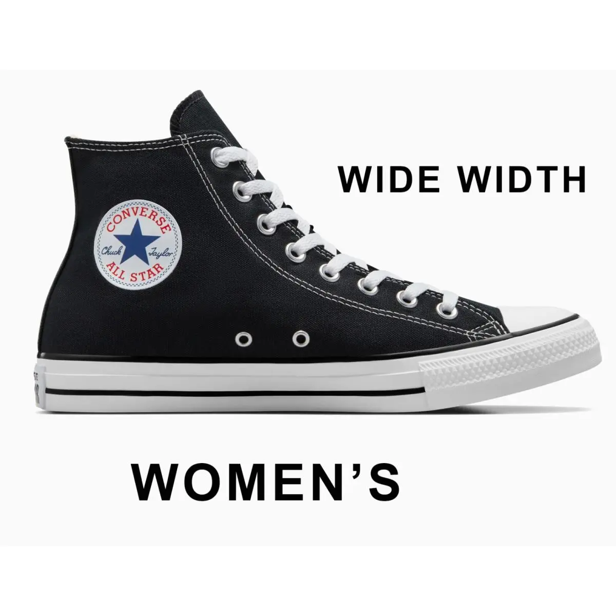 Chuck Taylor Classic High Top Women`s Wide Width Sneakers Kicks Black by Converse