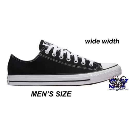 Wide Width Chuck Taylor All Star Low Sneakers Men`s Black White Black by Converse