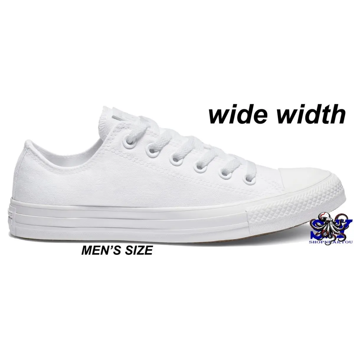 Wide Width Chuck Taylor All Star Low Sneakers Men`s Black White White by Converse