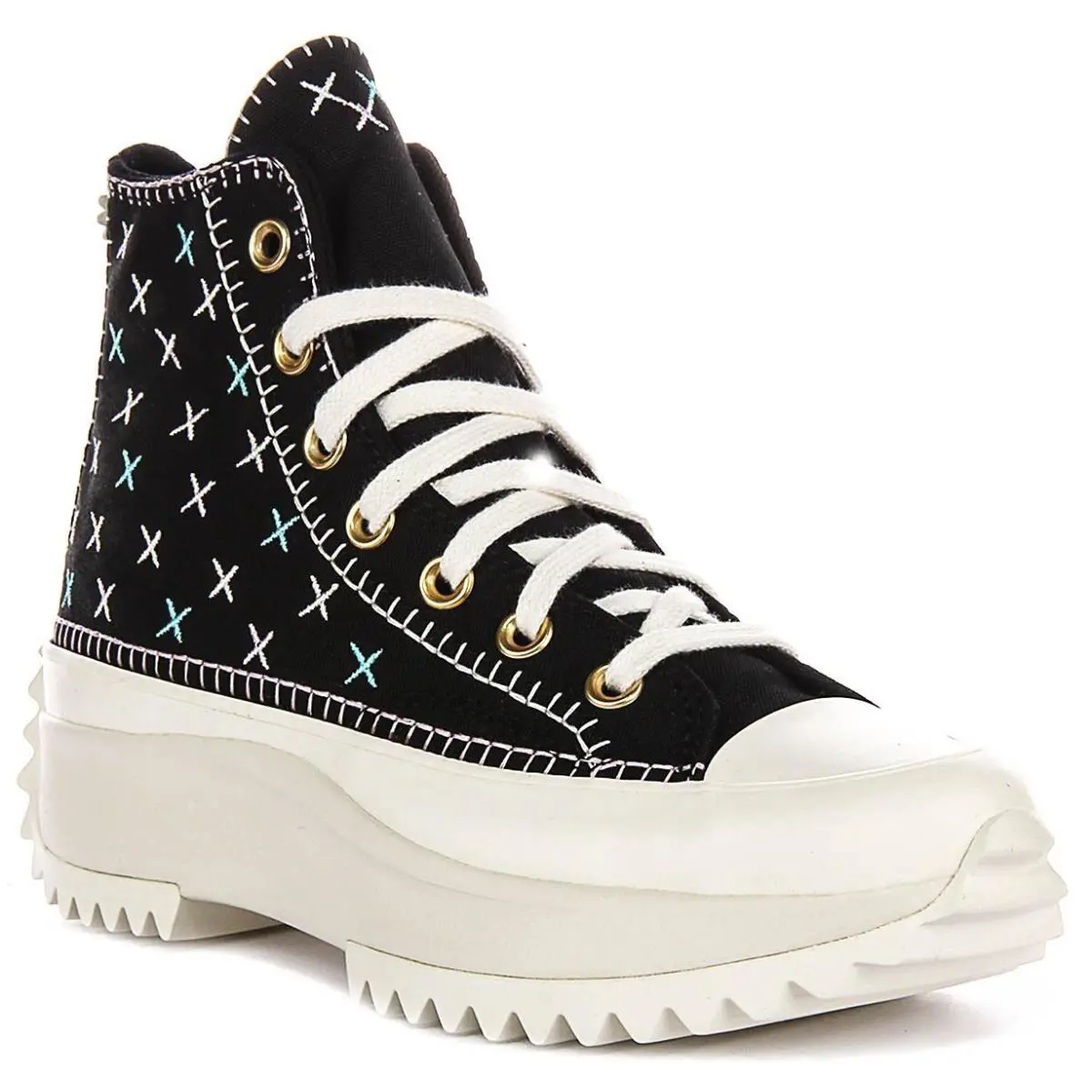 Converse A08733C Run Star Hike Hi Stitches Unisex Sneakers Black Gold US 5- 8 - BLACK GOLD