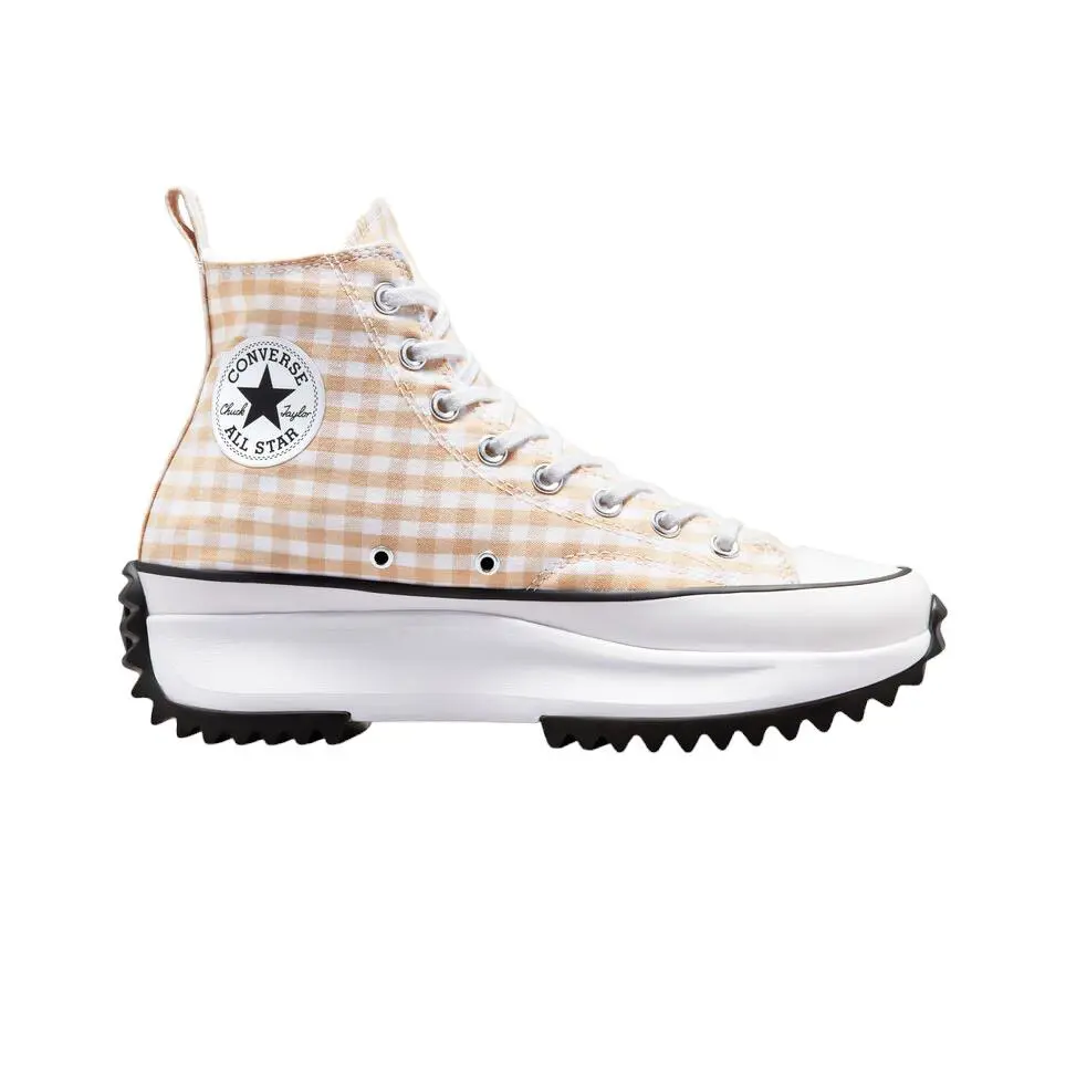 Unisex Converse Chuck Taylor Gingham Run Star Hike Platform Shoes Sneakers - Oat Milk/White/Black