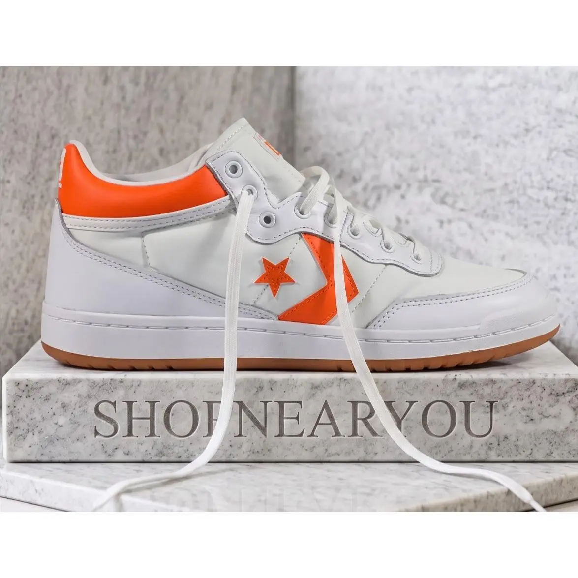 Converse Men`s Cons Fastbreak Pro White Orange Leather Skate Sneakers Kicks Shoe - White