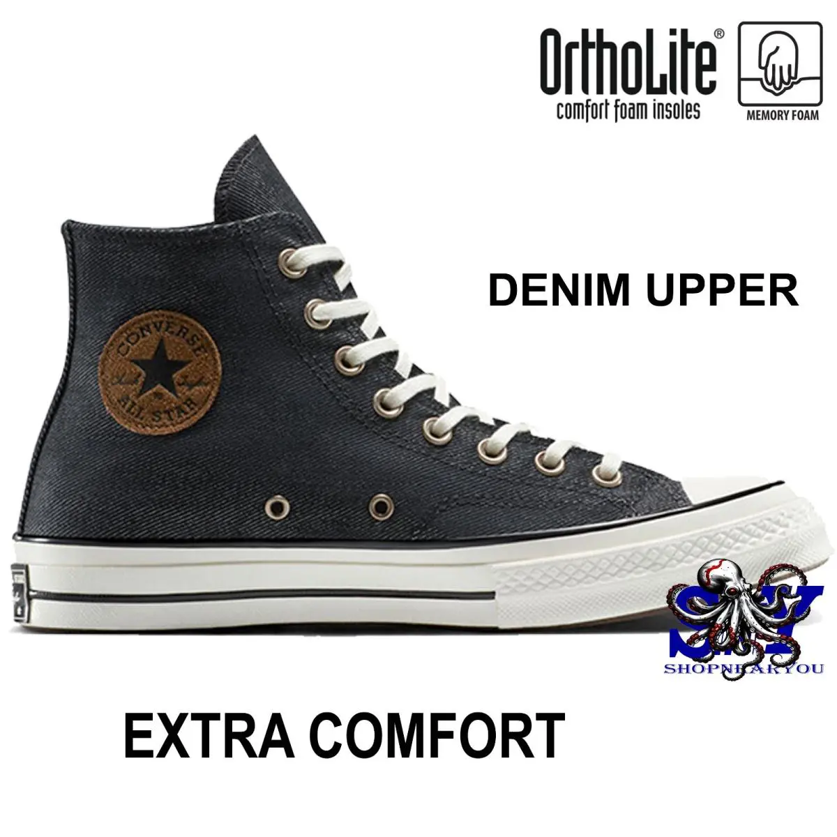 Converse Chuck 70 Denim High Top Men`s Size 8 Black Dark Whiskey A11735F - Black