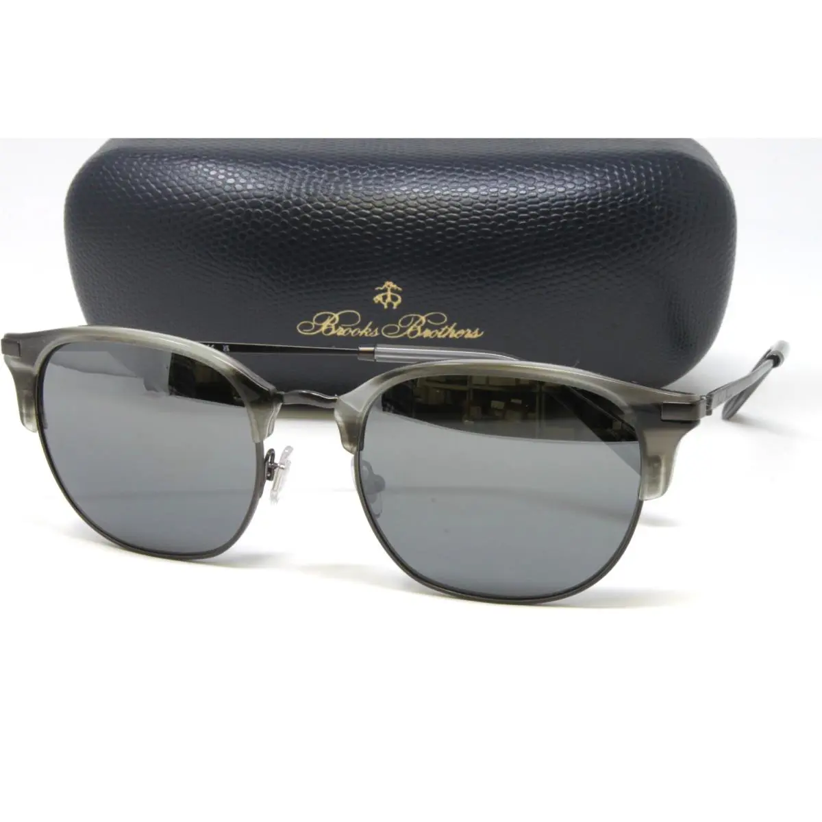 Brooks Brothers Men`s Sunglasses Square Metal Matte Gunmetal Grey Horn