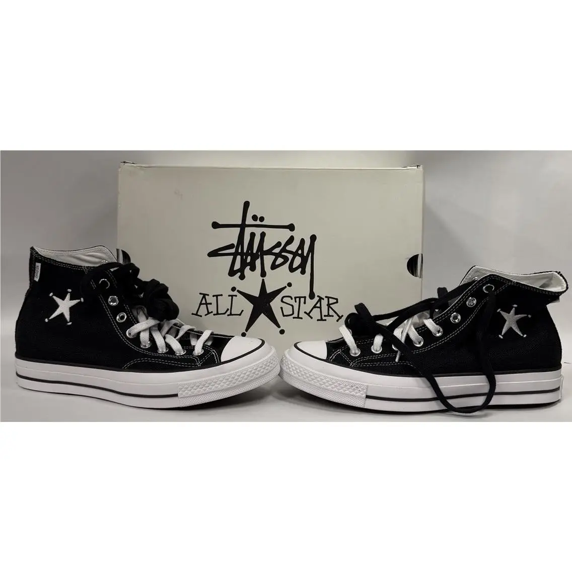 Stussy x Converse Chuck 70 Hi-top Black White Sneakers Mens 8.5 Womens 10.5 C18