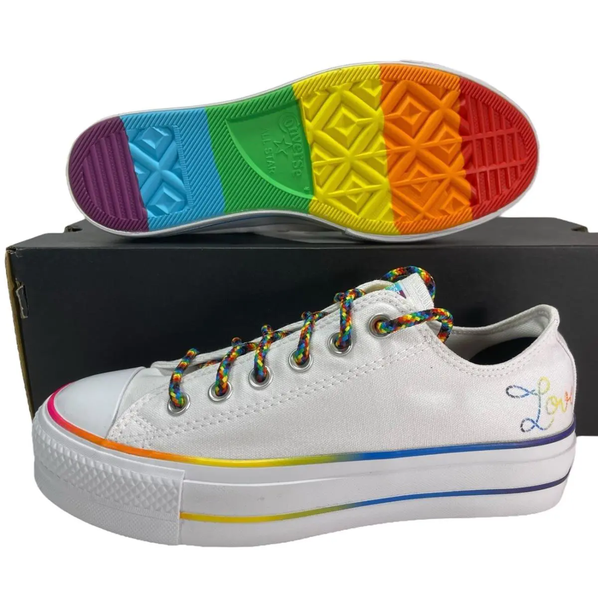 Converse by You Chuck Taylor Platform Lift Pride Sneaker White 6 Men 8 Women - White