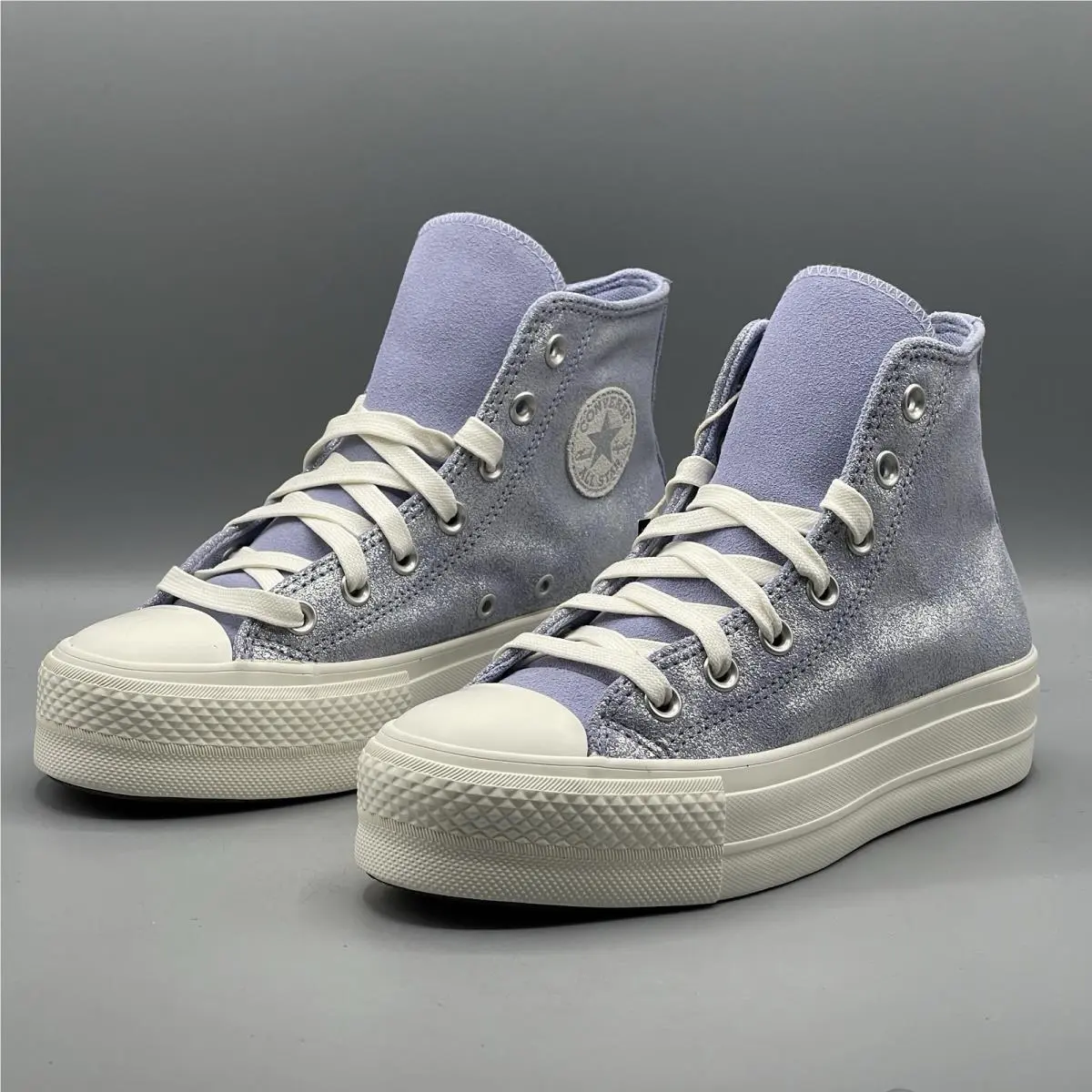 Converse Women`s 6 Sneakers Hi Top Purple Platform Suede Shimmer Lilac Ctas Lift