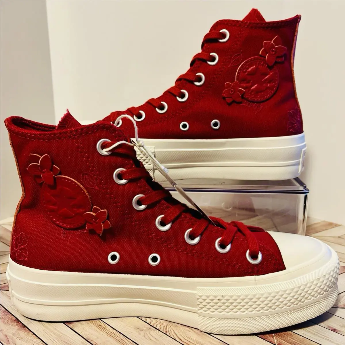 Converse Star All Star Lift 3D Florals Red Women`s 5 Sneakers Hi Top A12810C