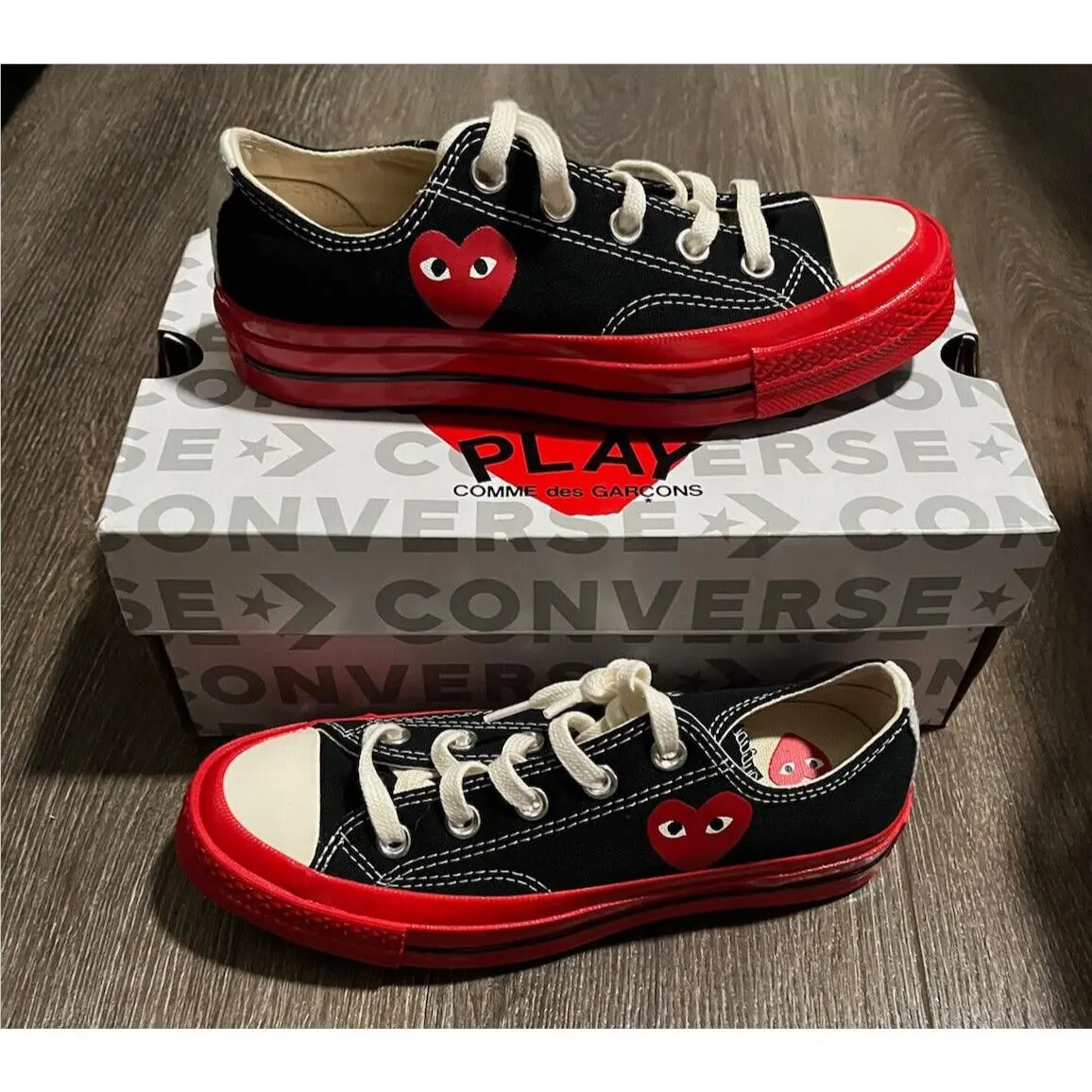 Men Size 3 Women 5 Converse Comme Des Garçons Play x Chuck Low Black Red