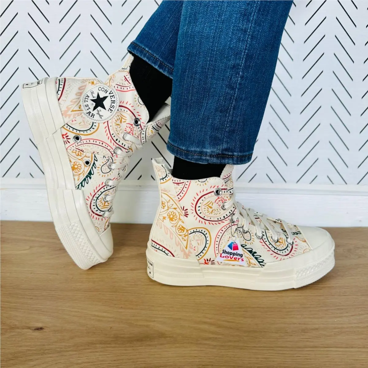 ⭐converse Chuck 70 Plus Hi 8.5 Women Shoes Beige Floral Paisley Sneakers A08172C by Converse