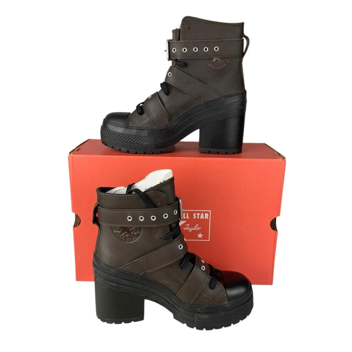 Converse Chuck 70 De Luxe Heel Hi Buckle Leather Brown Womens Size 7 A12209C