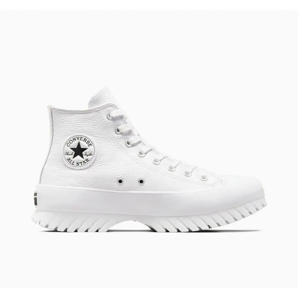 Converse All Star Chuck Taylor Ctas Lug Hi Top White Leather Mens 8 Womens 10 - White