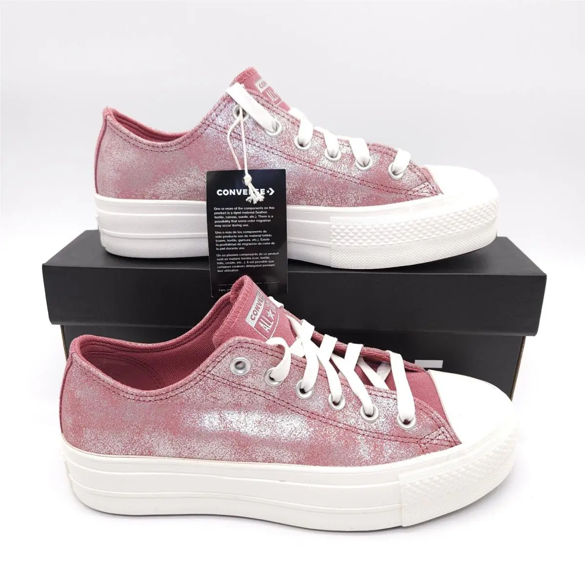 Converse Chuck Taylor Womens 7 All Star Lift OX Platform Suede Shimmer Low Top Pink Shoes