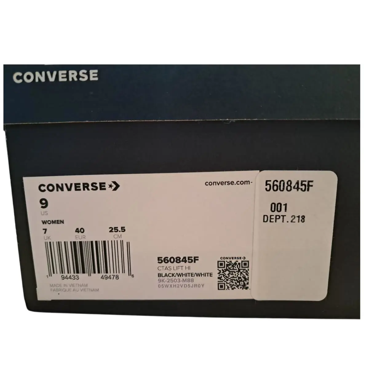 Converse shoes - Chuck Taylor All Star Lift Hi - 560845F - Black/White (UPC: 194433494786) 0