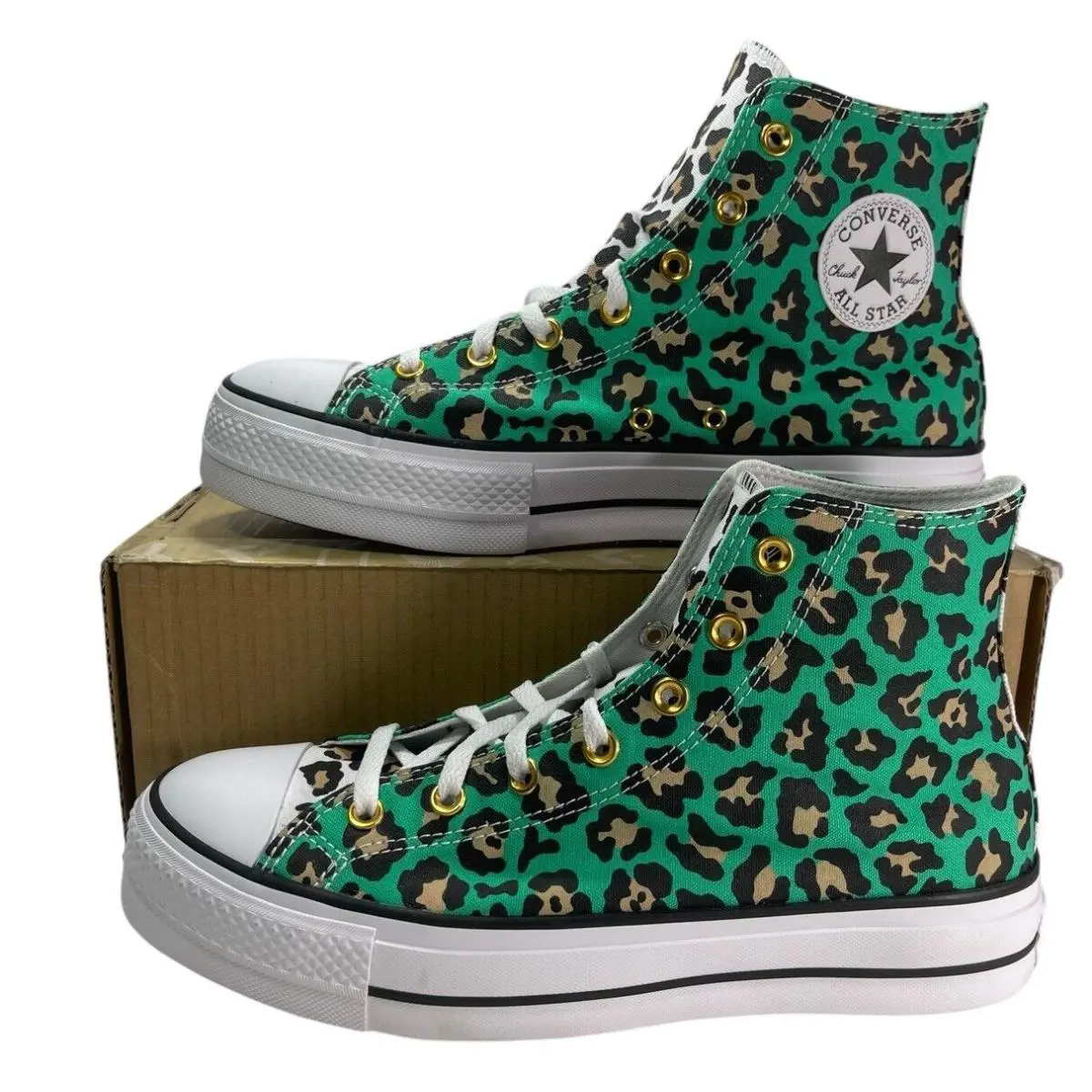 Converse by You Ctas Platform Lift Hi Green Leopard Print 9.5 Men 11.5 Women - Multicolor