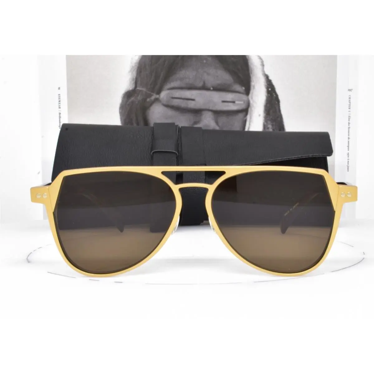 Sunglasses Matte Gold Titanium Brown Aviator 56-14-140 7042 by Yohji Yamamoto