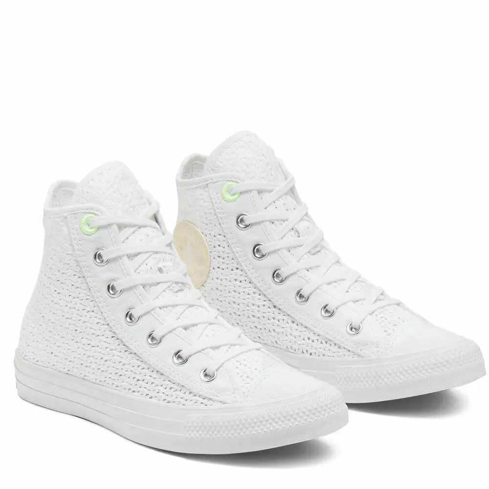 Converse All Star Chuck Taylor HI Sports Trainers Women Shoes White Size 6 - White/Barely Volt/White - 567654C