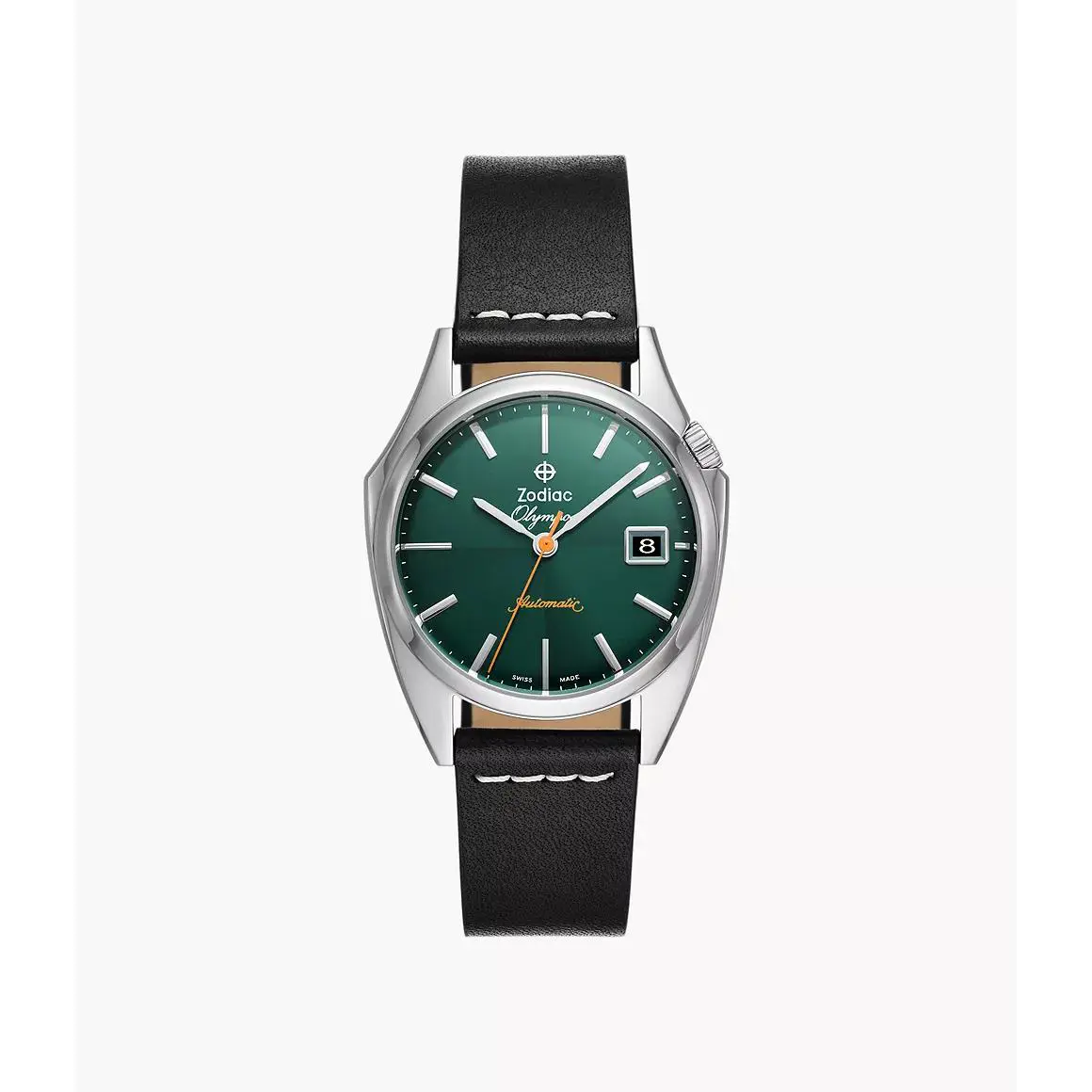 Zodiac ZO9714 Dress Olympos Steel 37 mm Green Dial Leather Automatic Men`s Watch