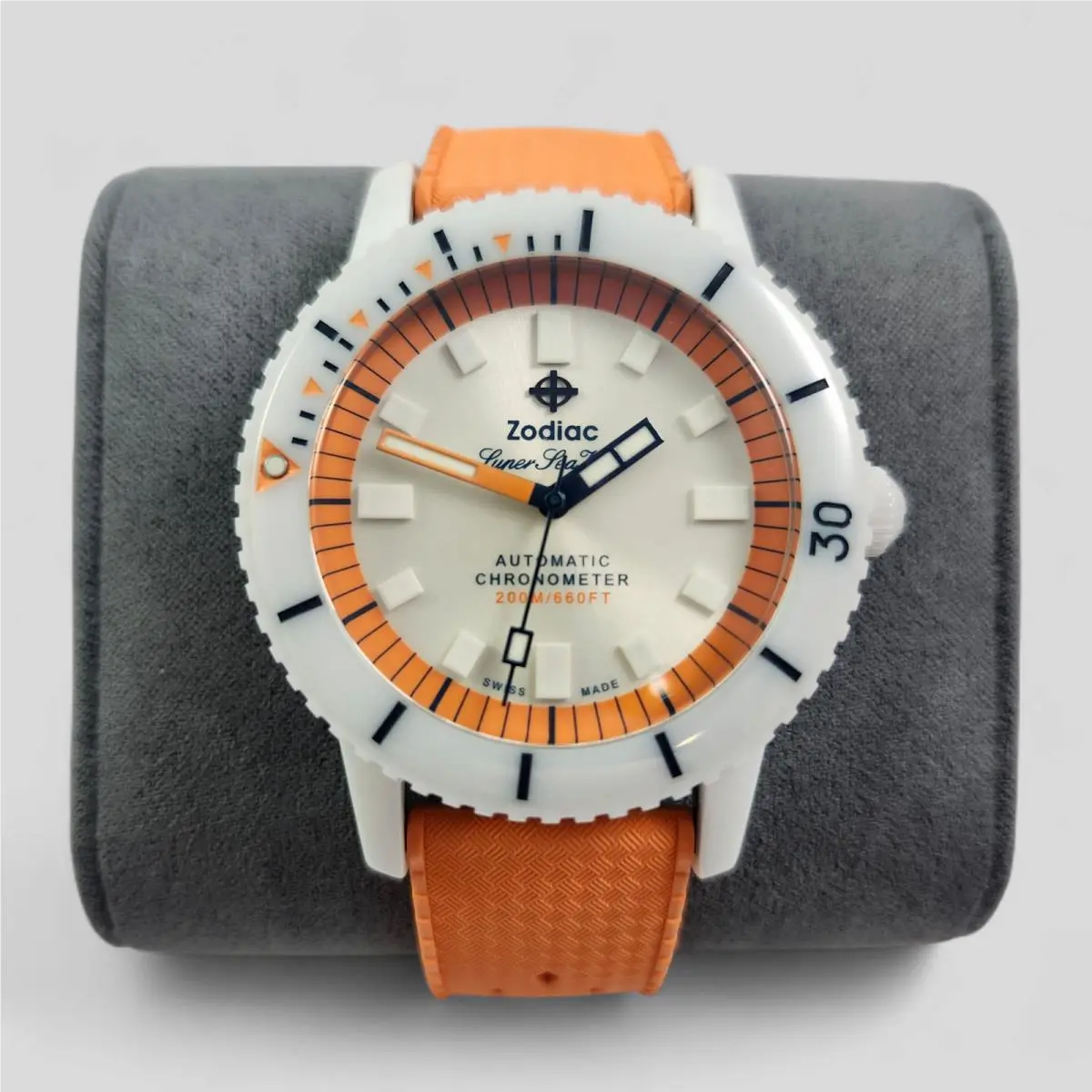 Zodiac Super Sea Wolf Automatic Compression Orange Rubber Mens Watch ZO9591
