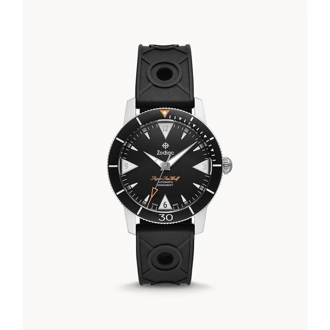 Zodiac Super Sea Wolf Skin Diver Automatic Black Dial Rubber Strap Watch ZO9214
