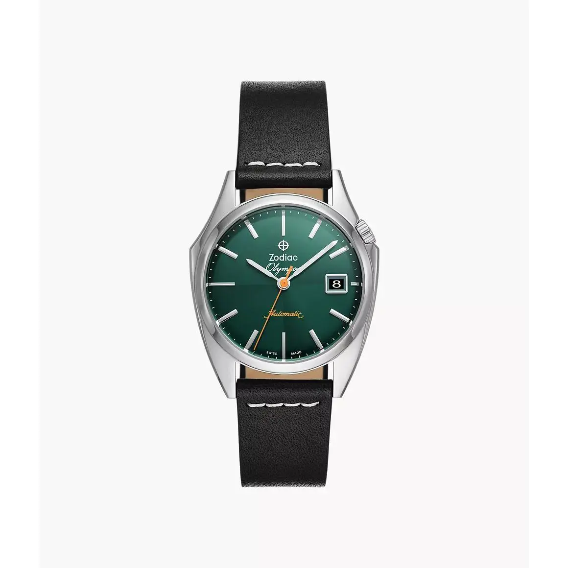 Olympos Automatic Green Dial Black Leather Strap Watch ZO9714 by Zodiac