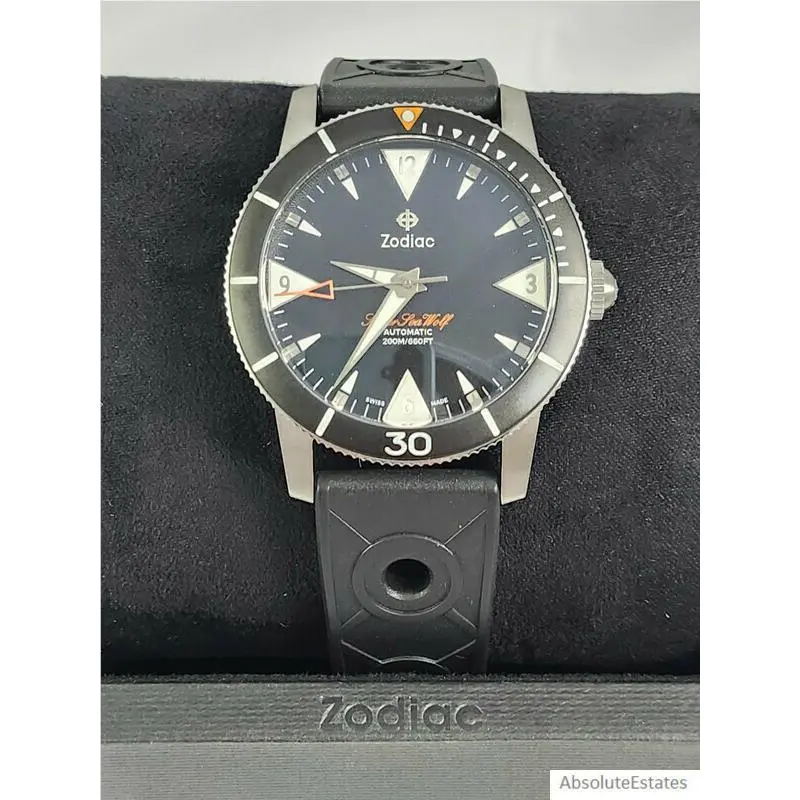 Super Sea Wolf Skin Diver Black Silver Automatic Watch ZO9214 Box by Zodiac