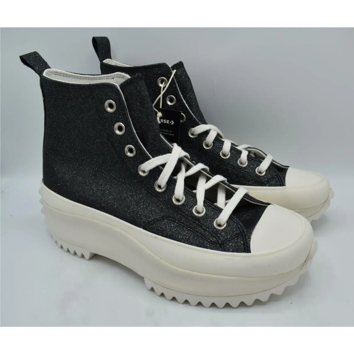 Converse Women Size 10.5 All Star Run Star Hike Platform Metallic Black Sneakers