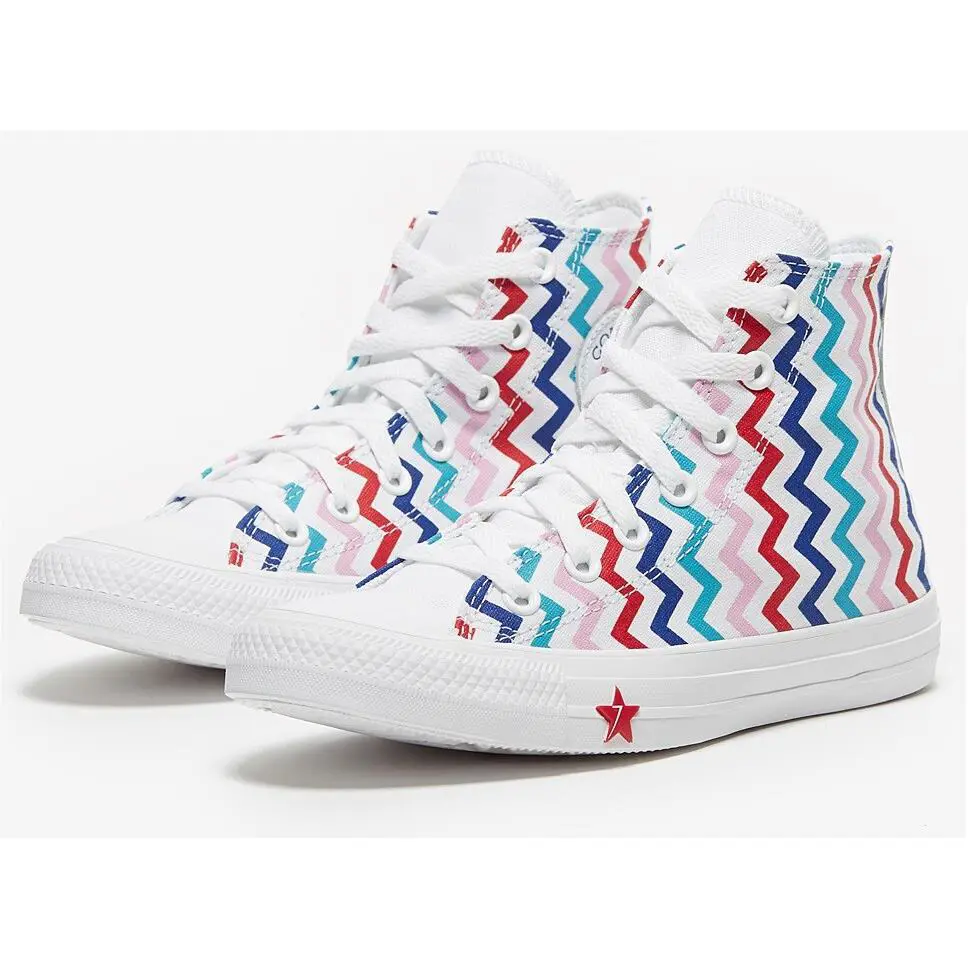Converse All Stars Chuck Taylor HI Vltg Women Shoes White/blue/pink Size 7.5 - White/University Red/Peony Pink - 567046C