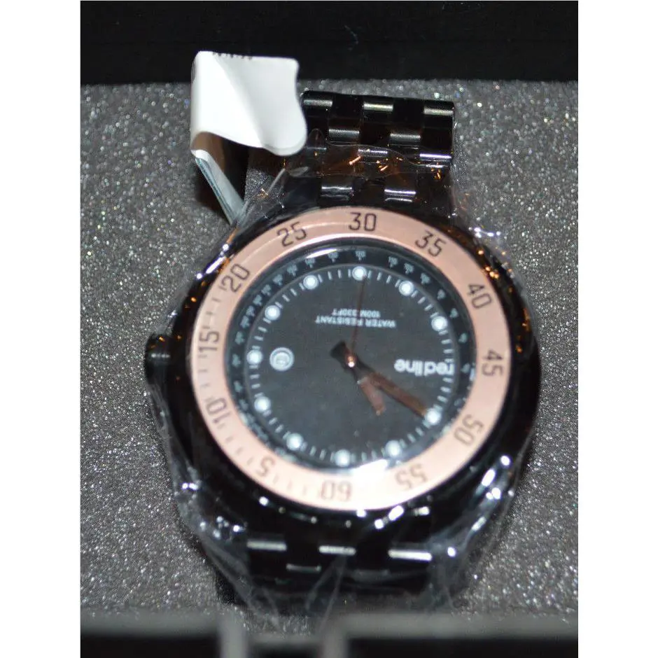 Men`s Red Line Driver Water Resistant Chronograph Stainless Steel Designer Watch Black/Black Steel/Rose Dial