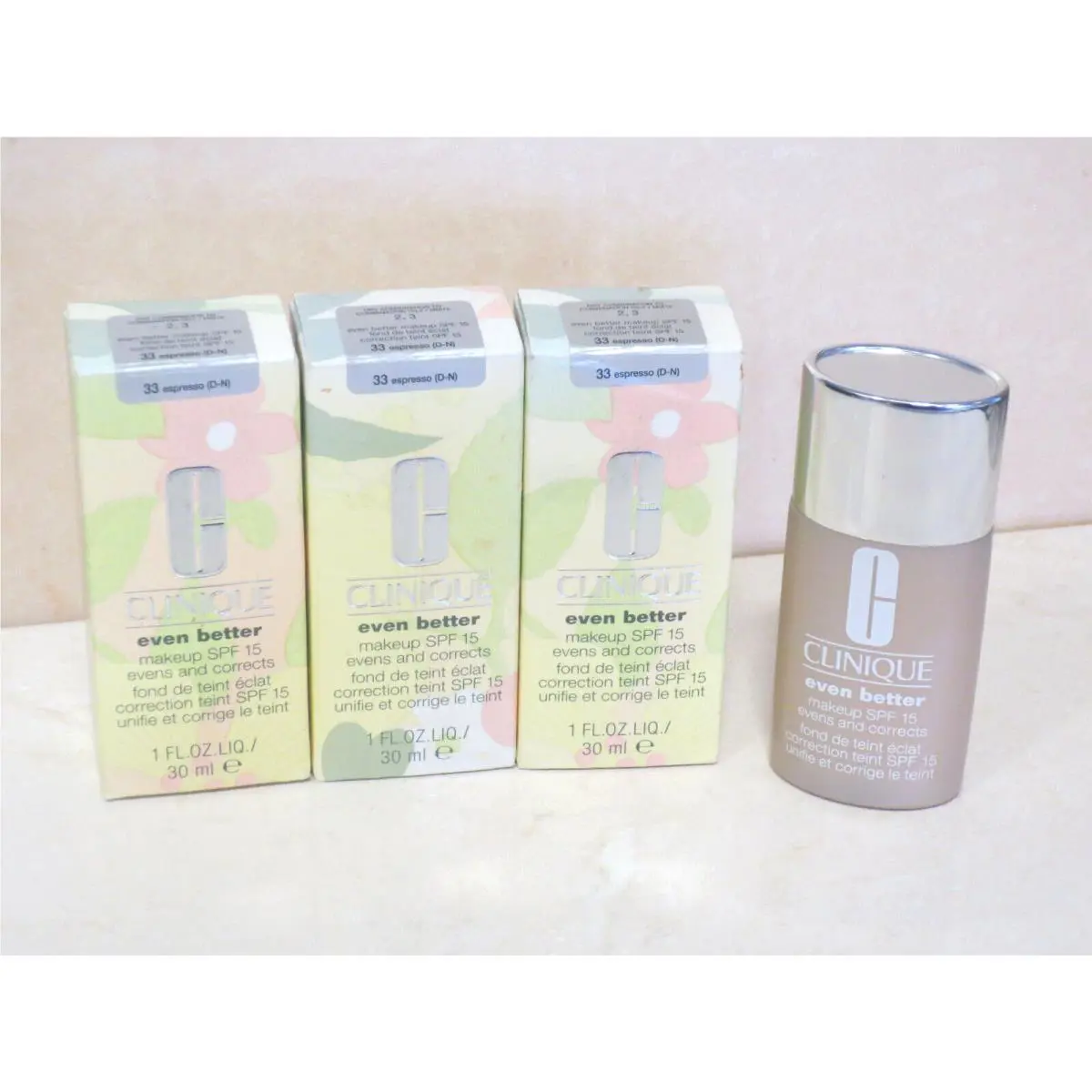 Clinique Even Better Makeup Spf 15 - 33 Espresso D-n - 1 OZ Boxed Lot OF 3