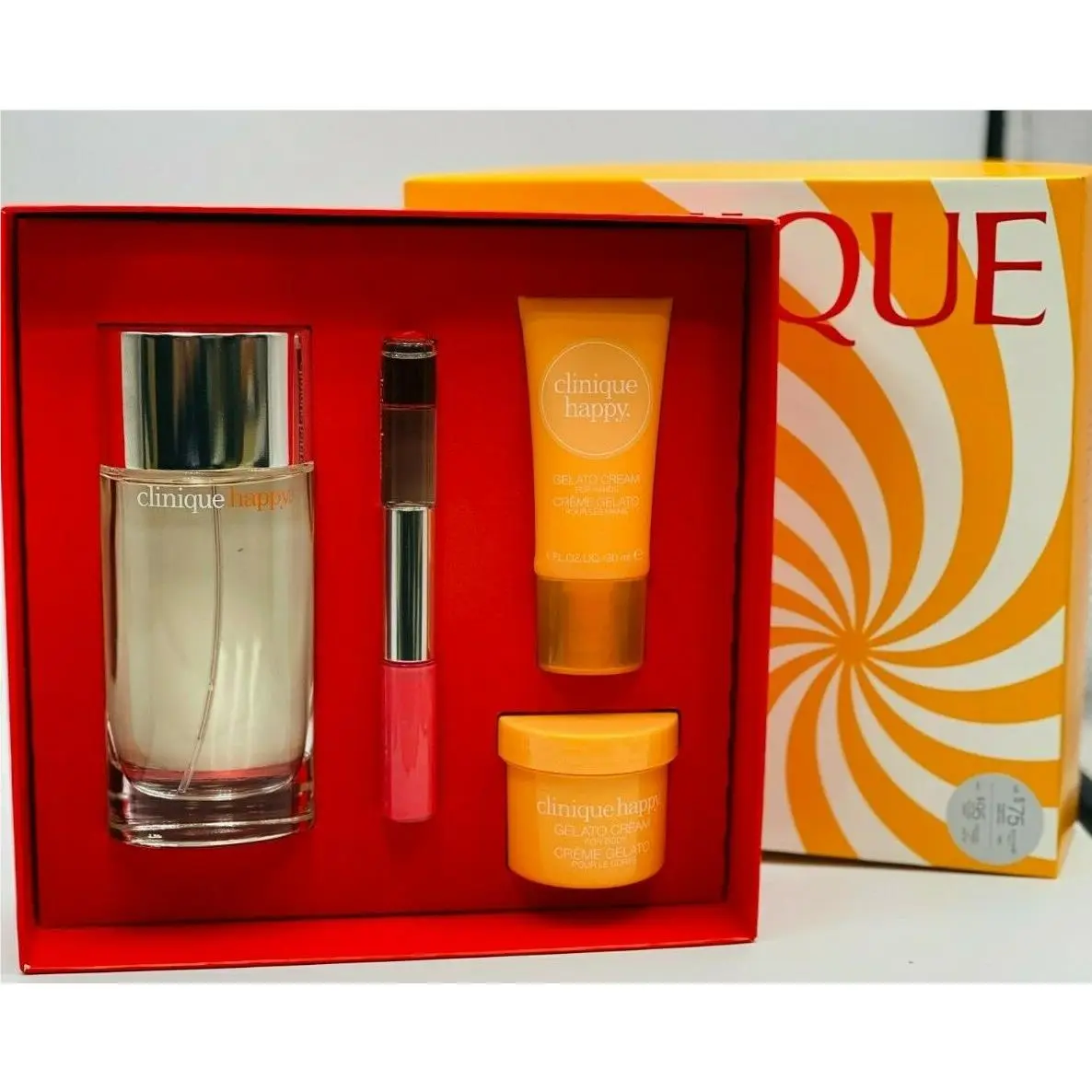 Clinique Perfectly Happy 4 pc Gift Set Spray Gelato Cream Roller Limited Edition