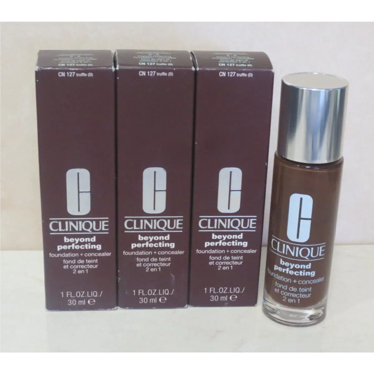 3 Clinique Beyond Perfecting Foundation + Concealer CN 127 Truffle D 1 OZ