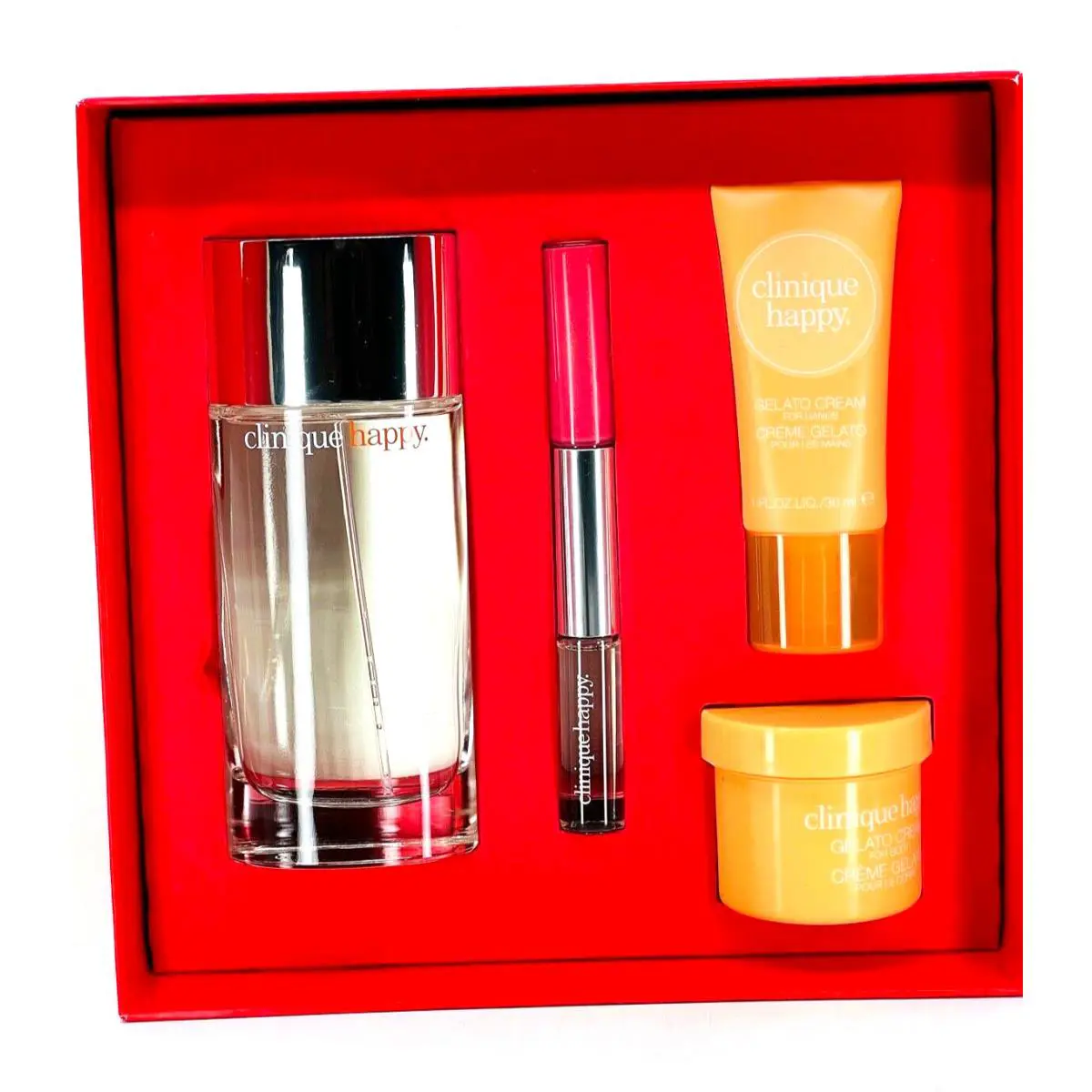 Clinique Happy 4 Piece Gift Set Edp 3.4oz +rosewater Pop+ 1 oz+2 oz Cream