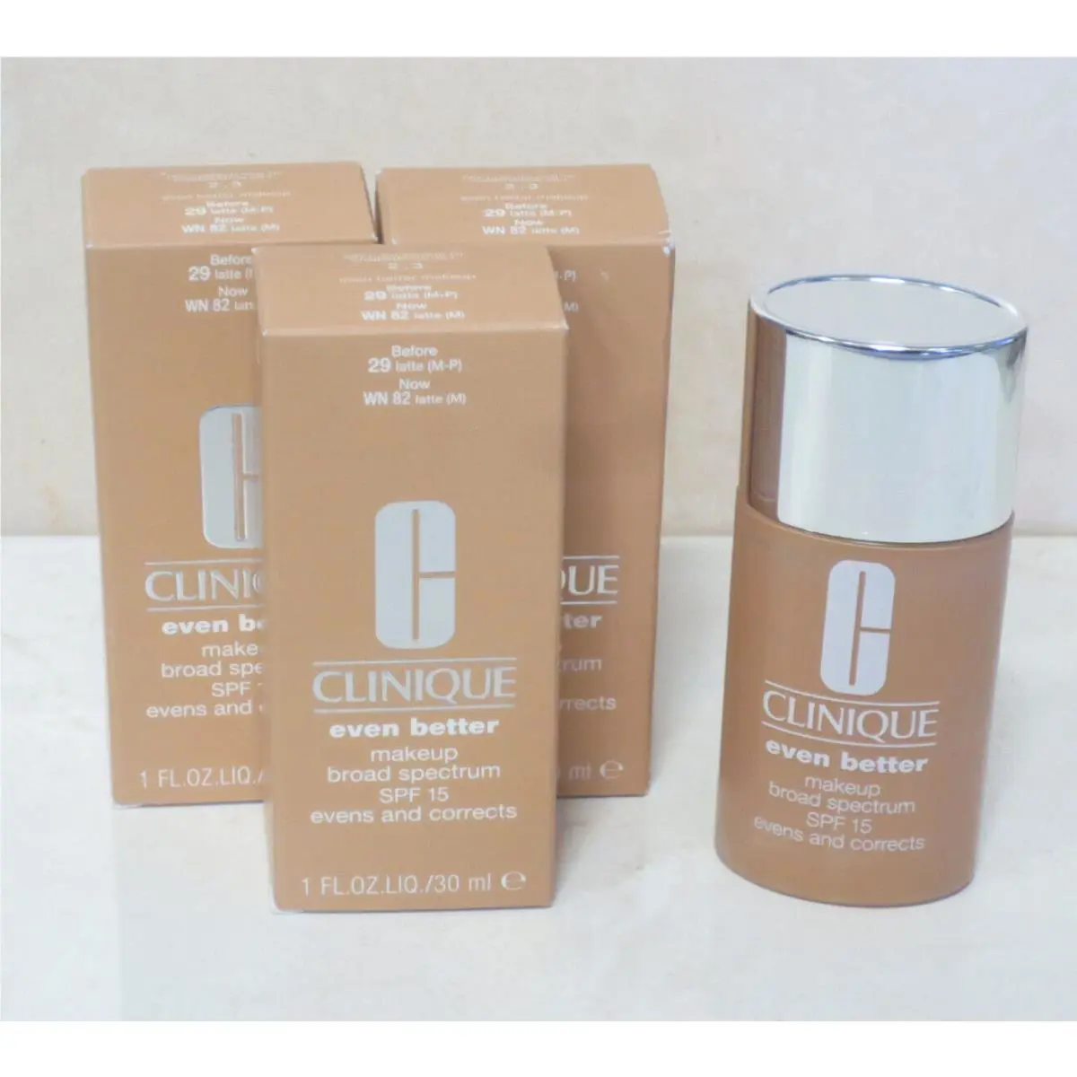 Clinique Even Better Makeup Spf 15 - WN 82 Latte M - 1 OZ Boxed Lot OF 3