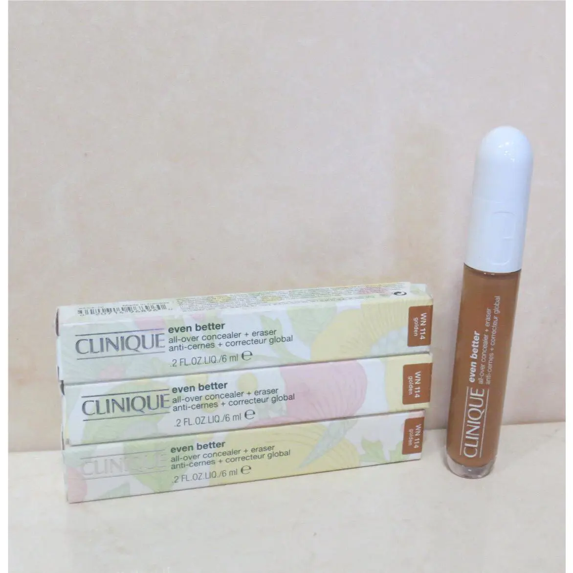3 Clinique Even Better All-over Concealer + Eraser - WN 114 Golden - 0.2 OZ