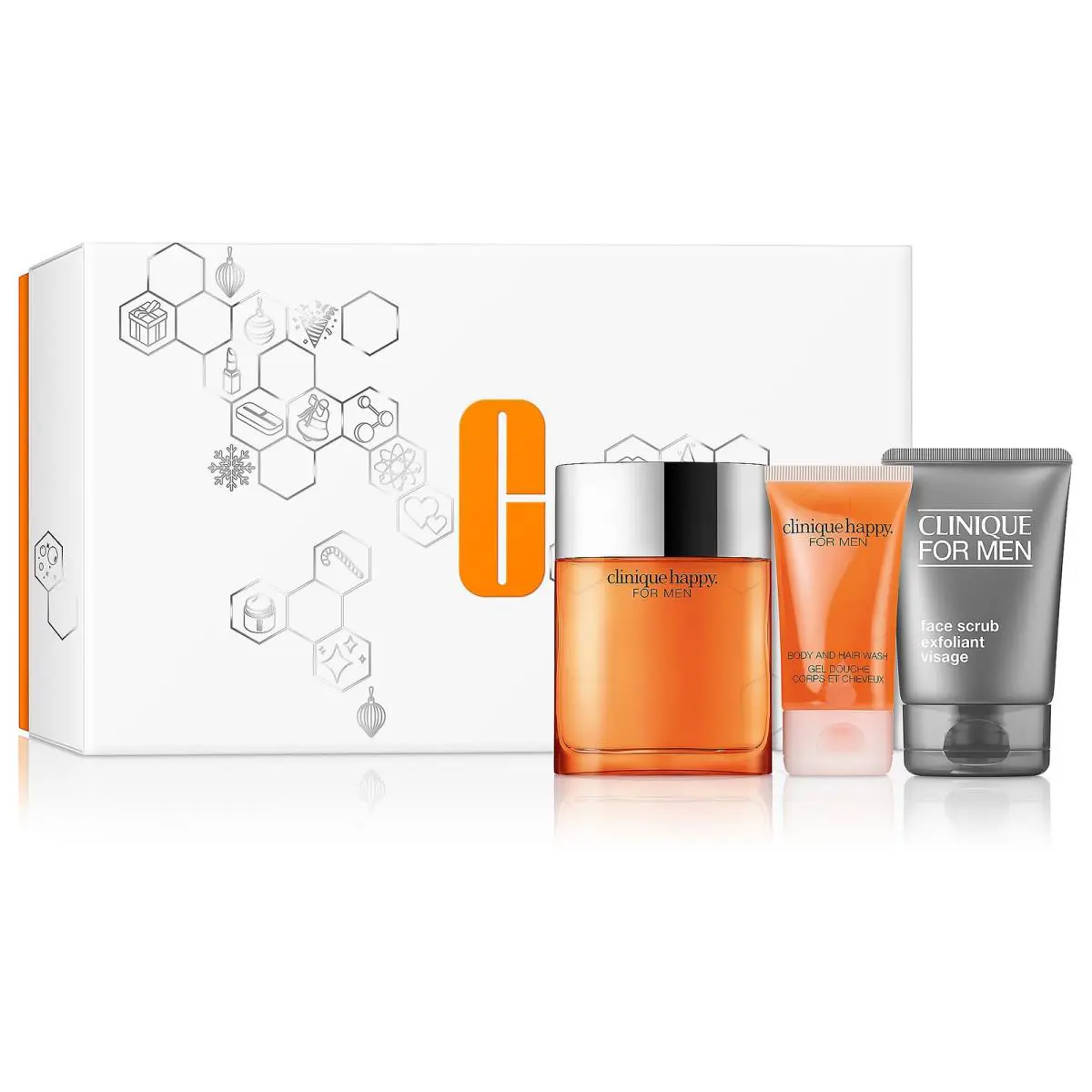 Clinique Happy For Him 3pc Gift Set Men Fragrance 3.4oz + Scrub + Body/hair Wash