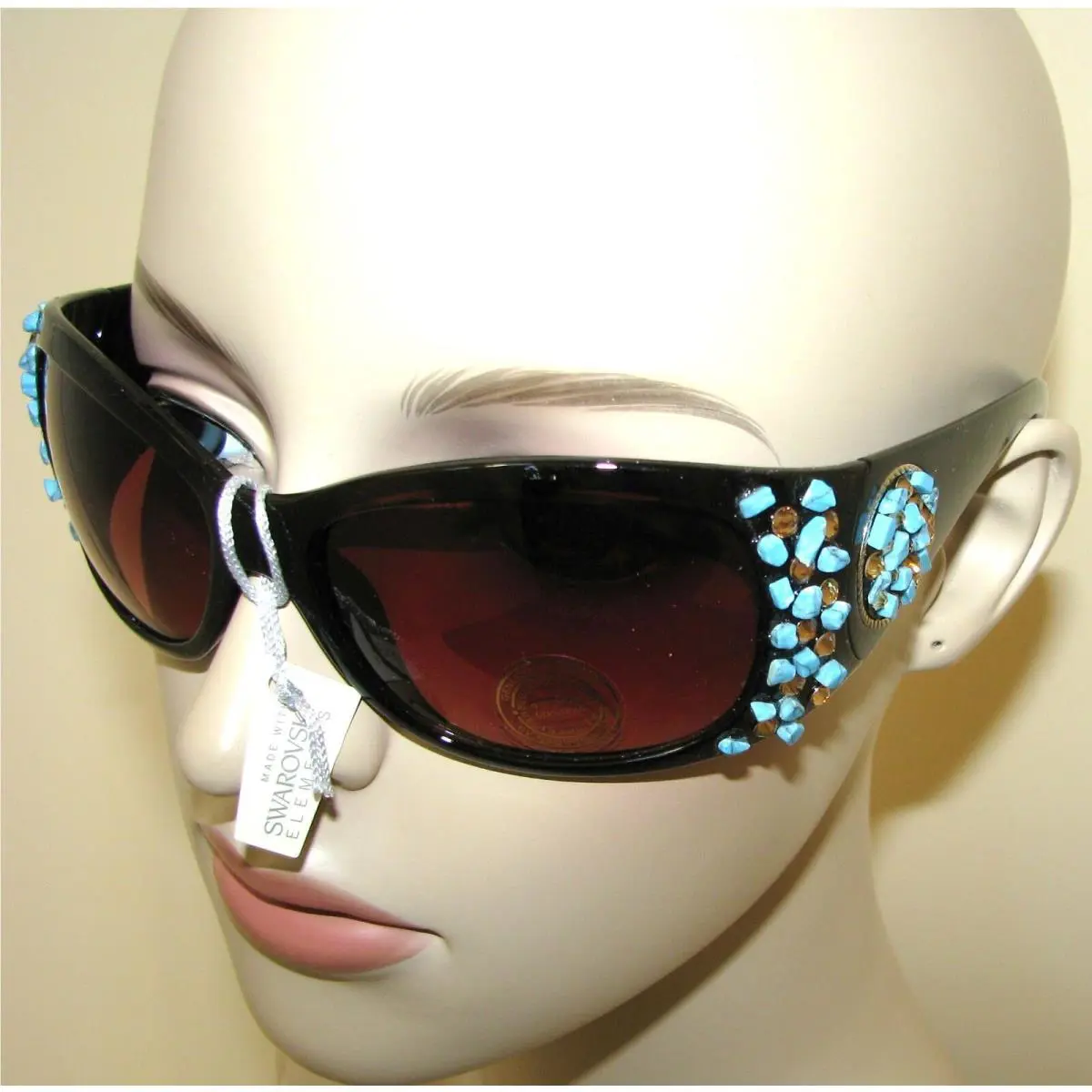 Swarovski Elements Crystal+genuine Turquoise Brown Black SUNGLASSES-64102