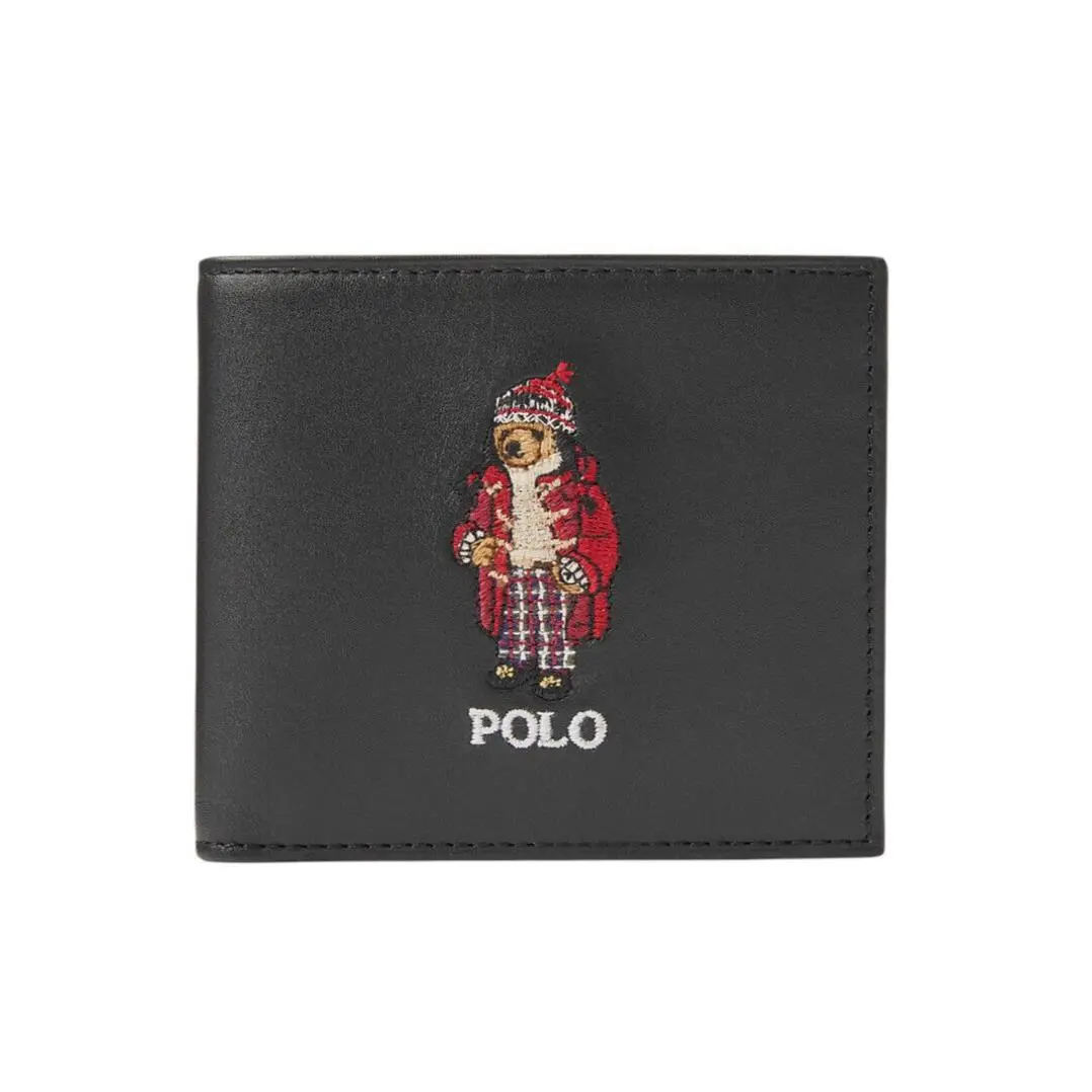 Polo  Leather Collegiate Preppy Holiday Bear Bifold Wallet W/box Black Red Duffle Coat & Hat by Ralph Lauren