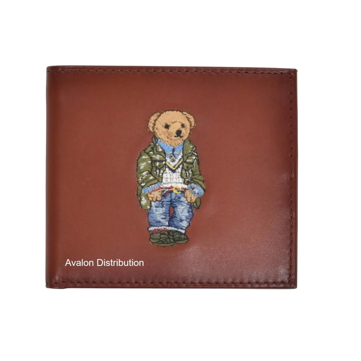 Polo  Leather Collegiate Preppy Holiday Bear Bifold Wallet W/box Brown Camo by Ralph Lauren