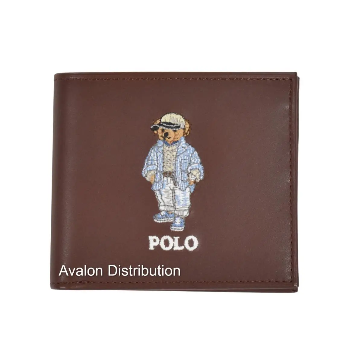 Polo  Leather Collegiate Preppy Holiday Bear Bifold Wallet W/box Brown Coastal by Ralph Lauren
