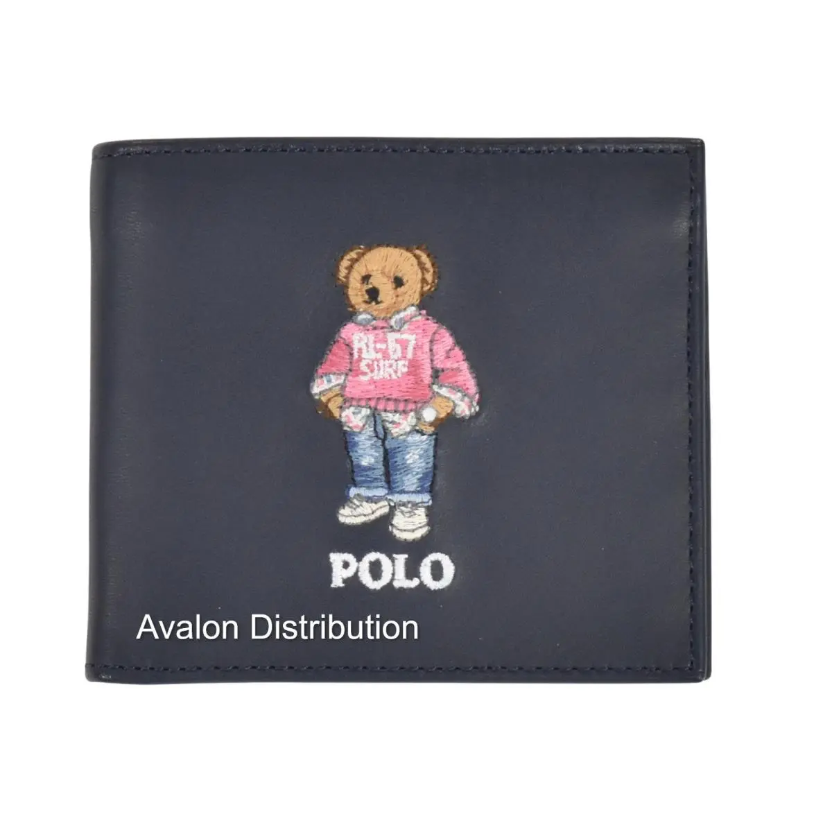 Polo  Leather Collegiate Preppy Holiday Bear Bifold Wallet W/box Navy RL67 Surf by Ralph Lauren
