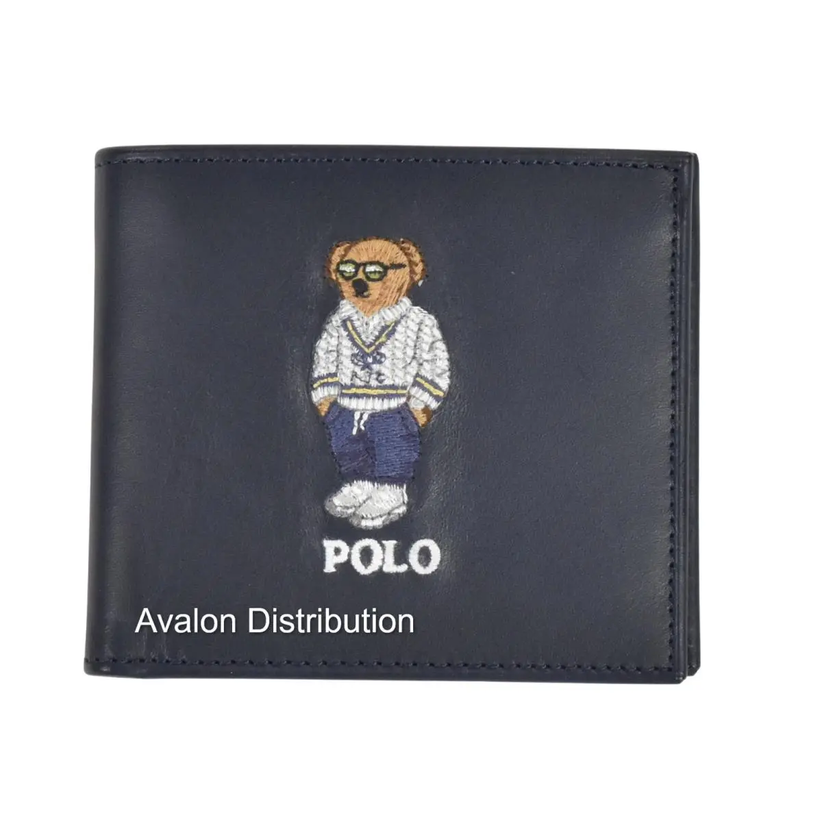 Polo  Leather Collegiate Preppy Holiday Bear Bifold Wallet W/box Navy V-Neck Sweater by Ralph Lauren