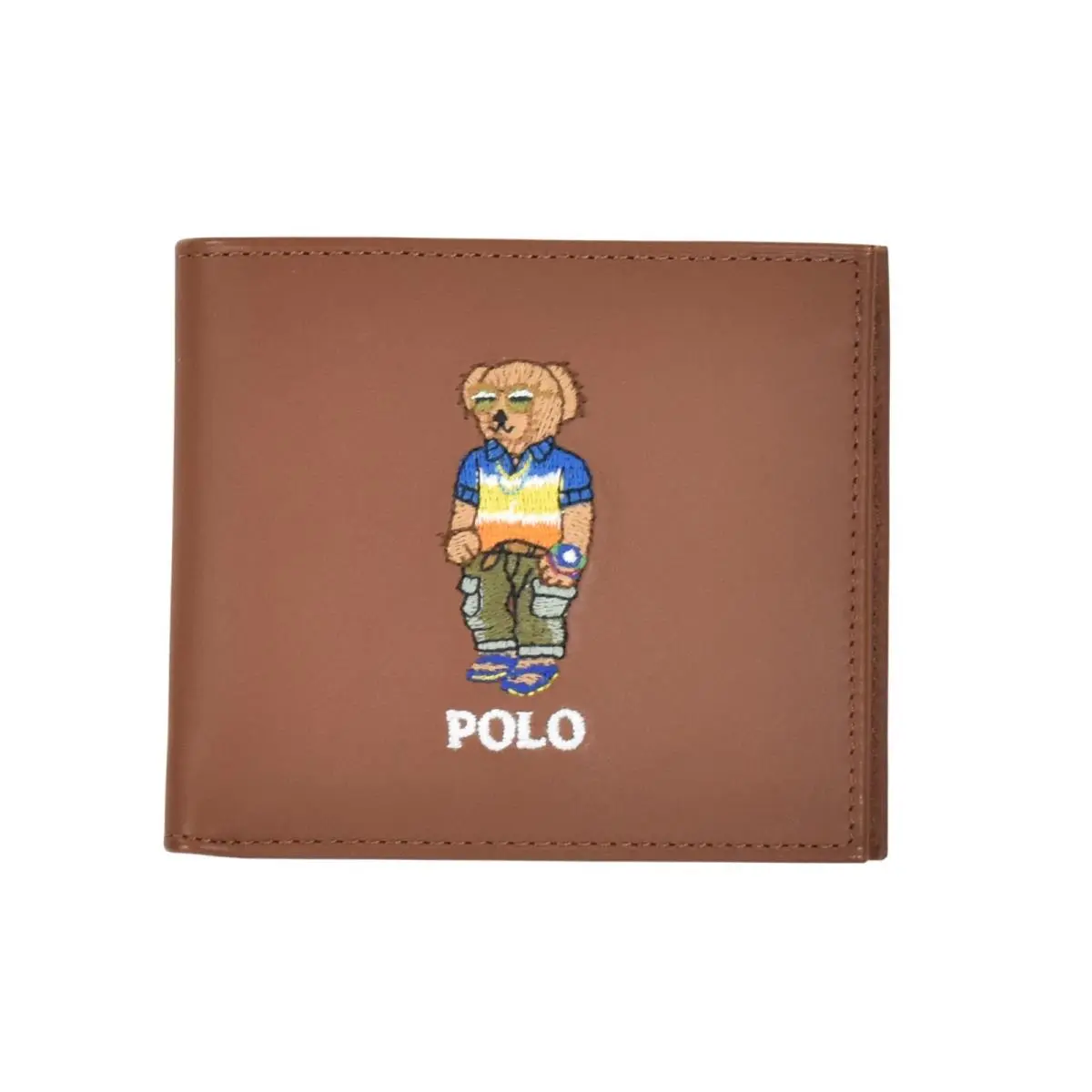 Polo  Leather Collegiate Preppy Holiday Bear Bifold Wallet W/box Tan Beach Shop by Ralph Lauren