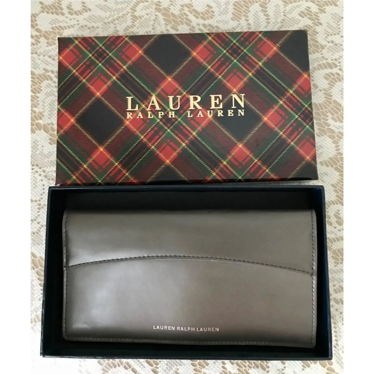 Ralph Lauren Leather Windford Slim Bi-fold Wallet Metal Grey Boxed