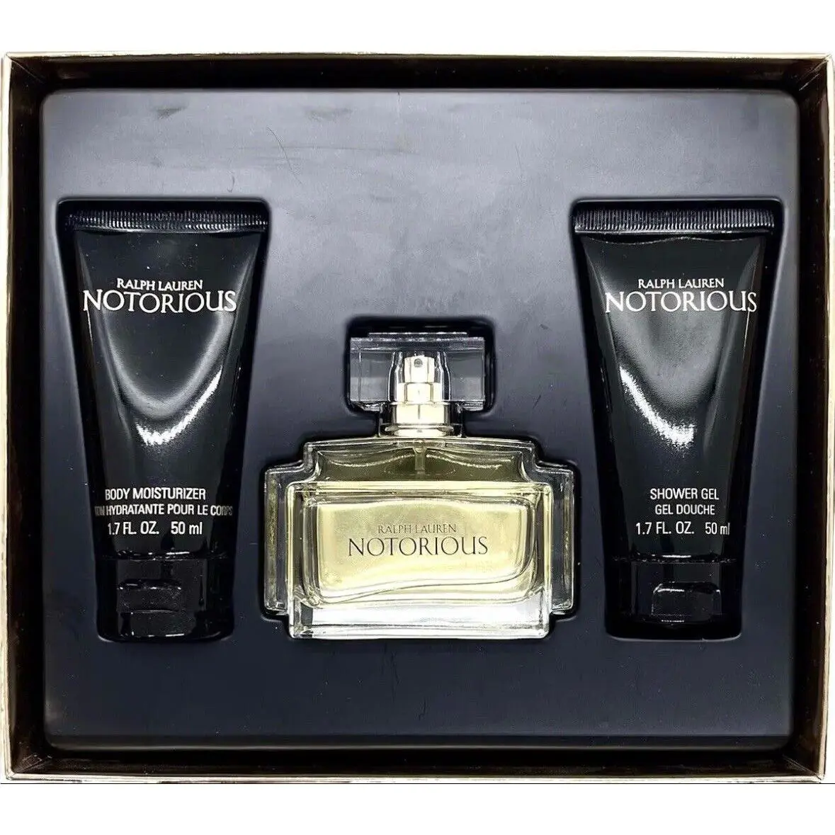 Ralph Lauren Notorious 3 Pc Set Edp Spray 1.7 Fl Oz Body Moisturizer Shower Gel
