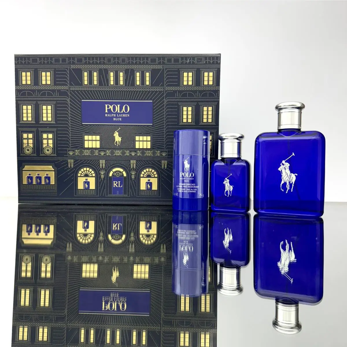 Ralph Lauren Polo Blue 3pc Men Set 4.2oz Edt Spr +1.36 Edt Spr +2.6 Deo